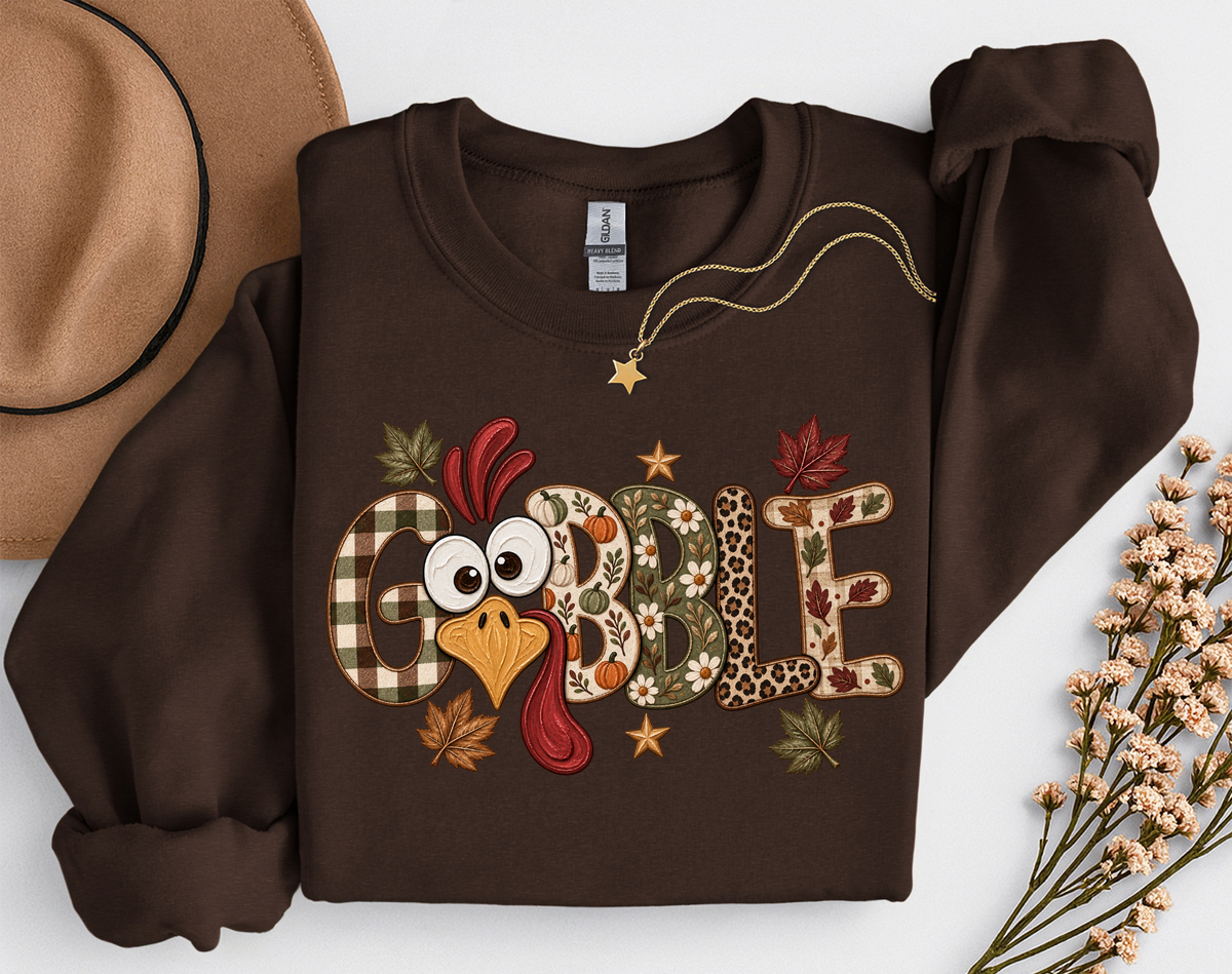 Gobble Turkey Thanksgiving T-Shirt or Sweatshirt | Cute Fall Graphic Apparel