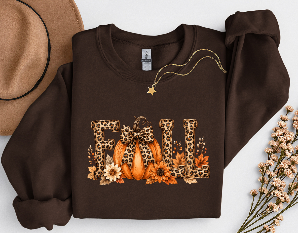 Leopard Fall Pumpkin Crewneck Sweatshirt | Cute Animal Print Autumn Sweatshirt