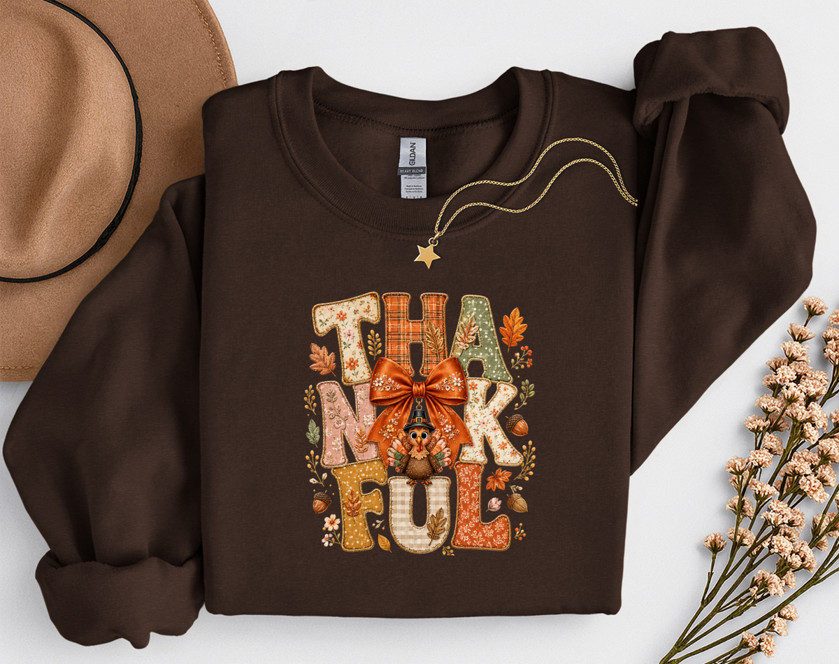 Thankful Turkey Fall Crewneck Sweatshirt | Cute Thanksgiving Shirt | Cozy Autumn Graphic Sweatshirt