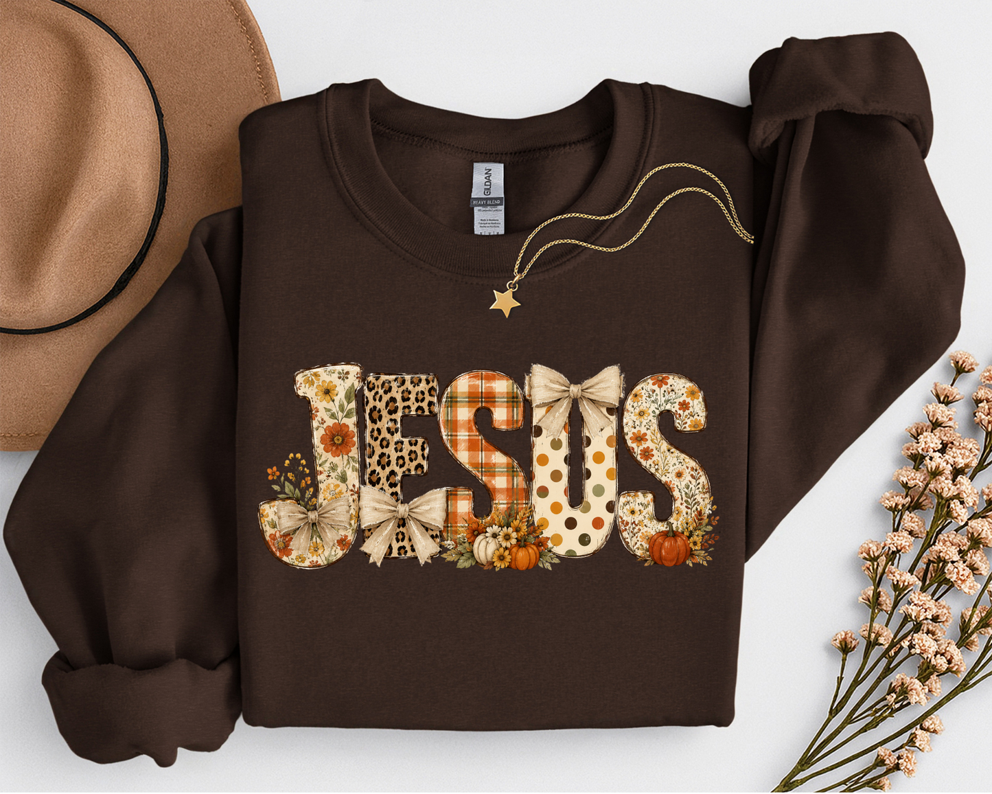Fall Jesus Shirt | Floral Leopard Pumpkin Christian T-Shirt & Crewneck Sweatshirt