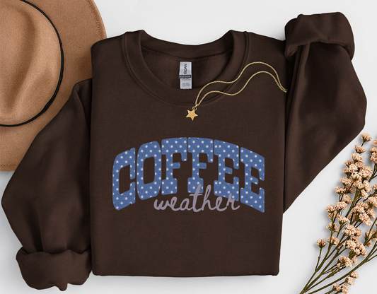 Coffee Weather Crewneck Sweatshirt | Cozy Coffee Lover Fall Sweatshirt | Polka Dot Coffee Shirt