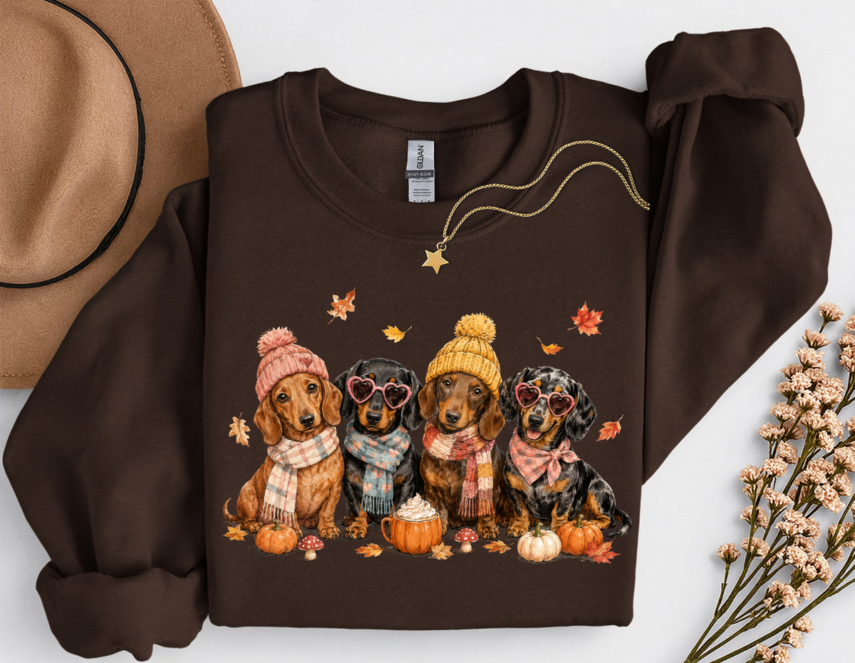 Fall Dachshund Crewneck Sweatshirt | Cute Weenie Dog Autumn Sweatshirt | Dog Lover Fall Shirt