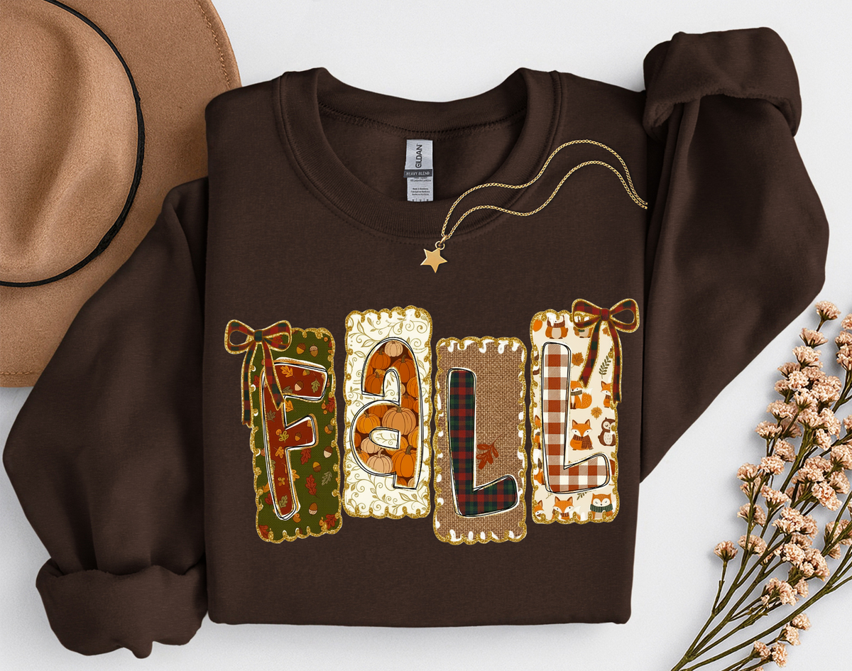 Patchwork Fall Crewneck Sweatshirt | Cozy Autumn Graphic Sweatshirt | Cute Fall Shirt