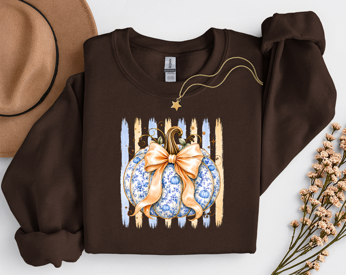 Blue Floral Pumpkin Crewneck Sweatshirt | Coquette Fall Pumpkin Sweatshirt