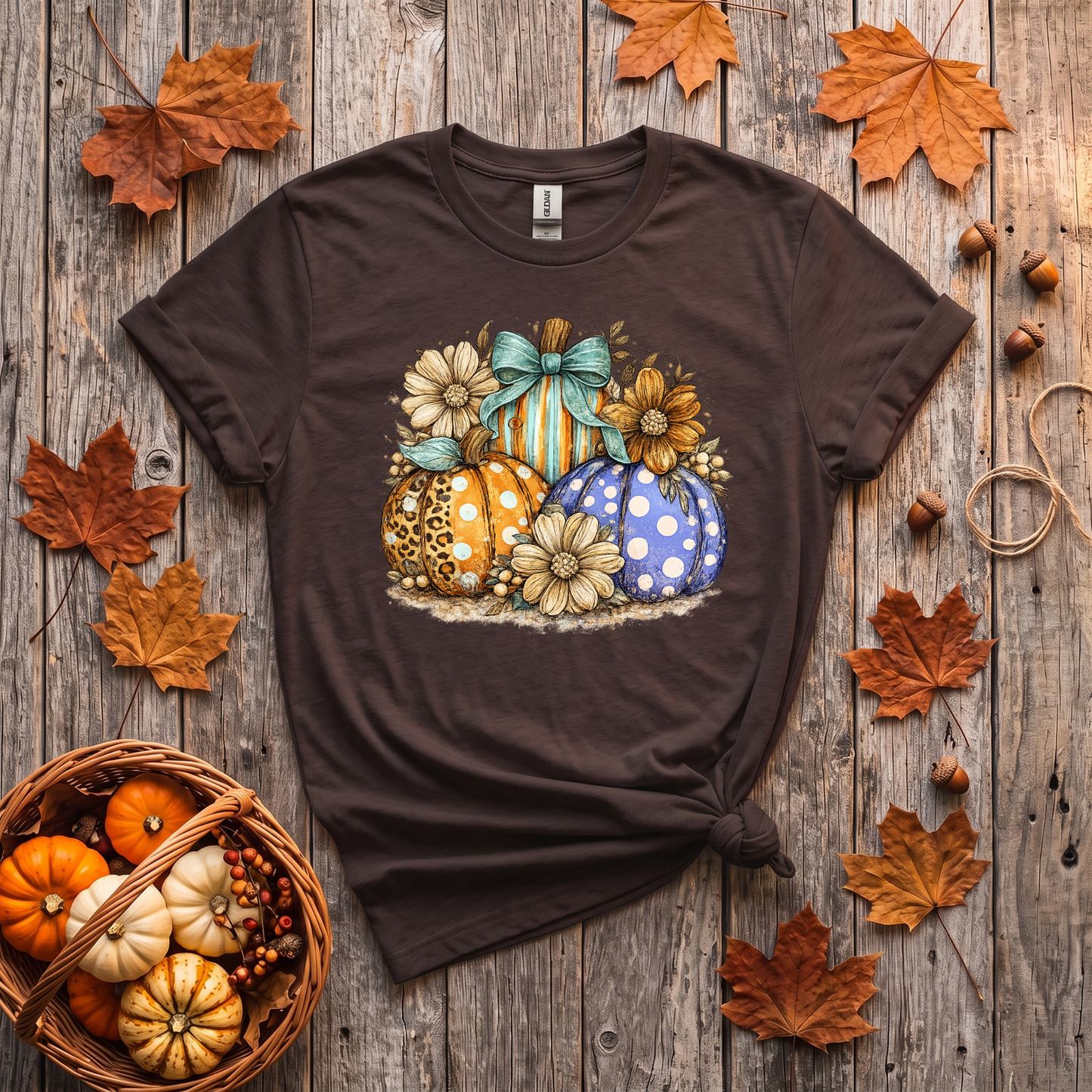Fall Pumpkins & Flowers Shirt | Cute Autumn T-Shirt or Crewneck Sweatshirt