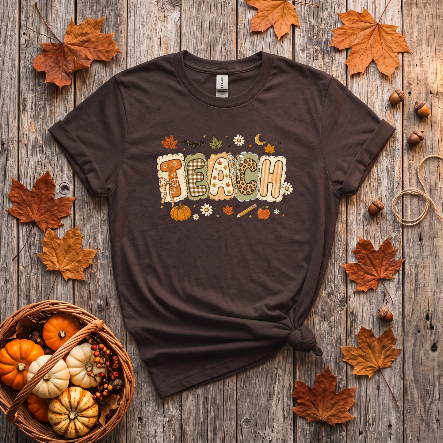 Teacher Fall Crewneck Sweatshirt | Patchwork Teacher Shirt | Cozy Autumn Teacher Sweatshirt