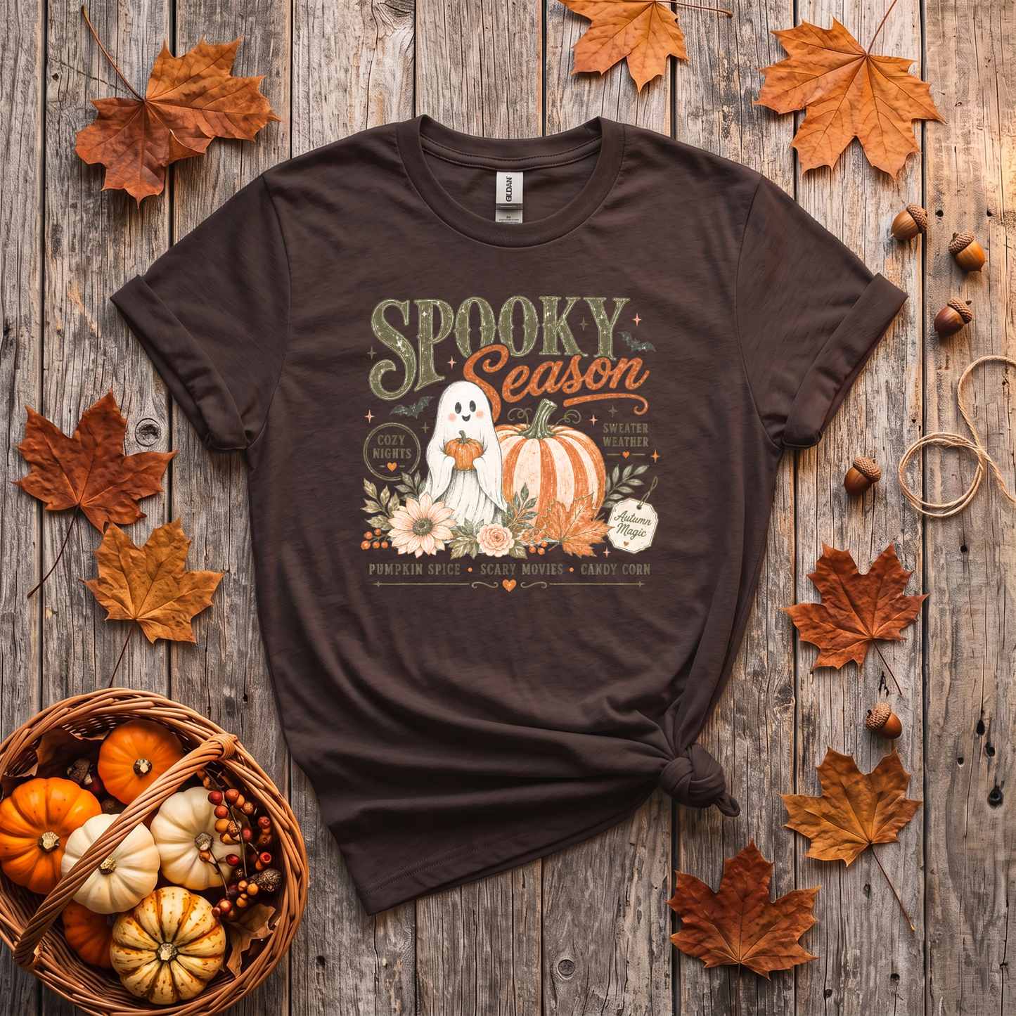 Spooky Season Ghost & Pumpkin Shirt | Cute Halloween T-Shirt or Crewneck Sweatshirt