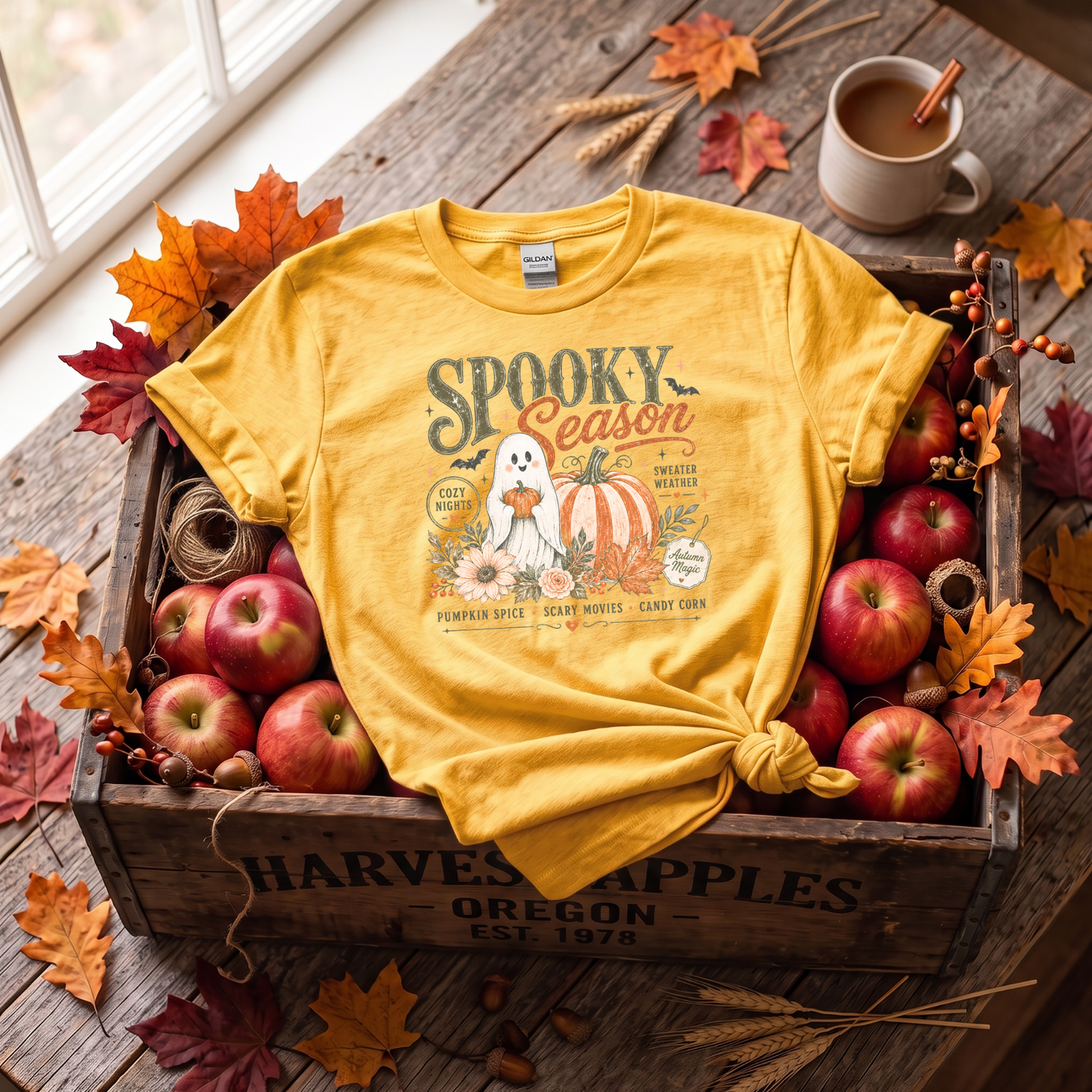 Spooky Season Ghost & Pumpkin Shirt | Cute Halloween T-Shirt or Crewneck Sweatshirt
