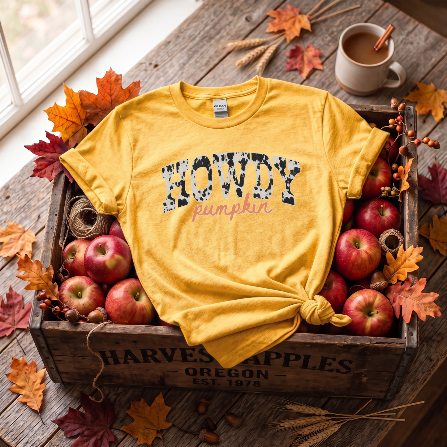 Howdy Pumpkin Cow Print Fall Shirt | Western Autumn T-Shirt & Crewneck Sweatshirt