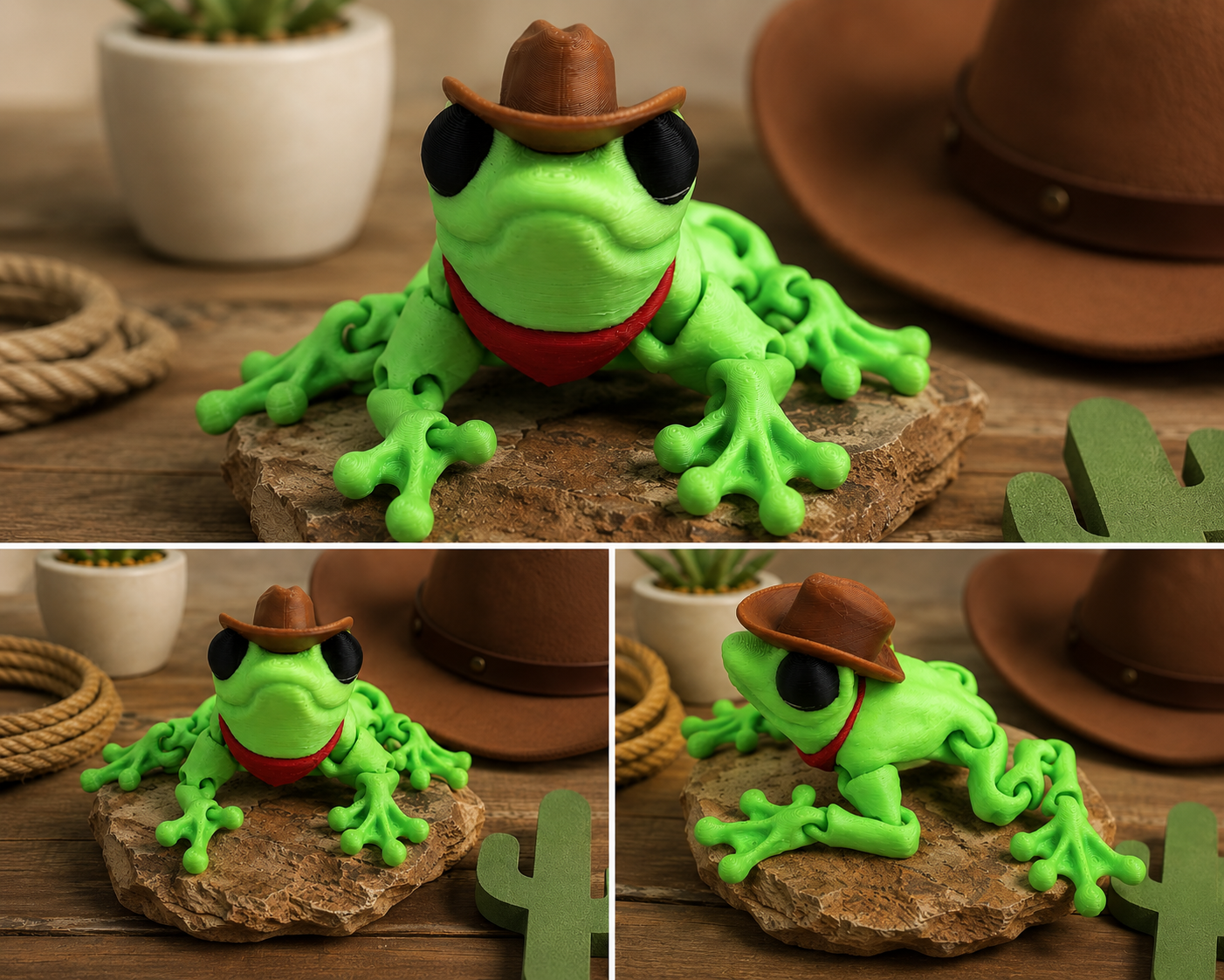 3D Printed Cowboy Frog Articulated Fidget Toy | Cute Western Frog Collectible