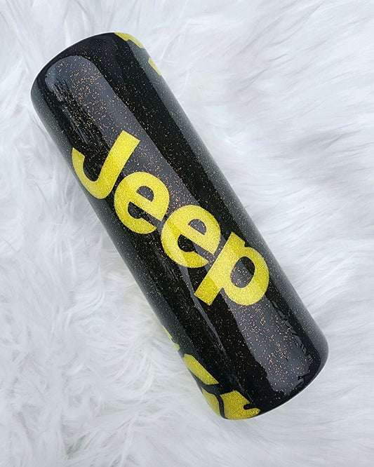 Yellow Custom Jeep Glitter Tumbler 20oz | Jeep Lover Stainless Steel Travel Cup