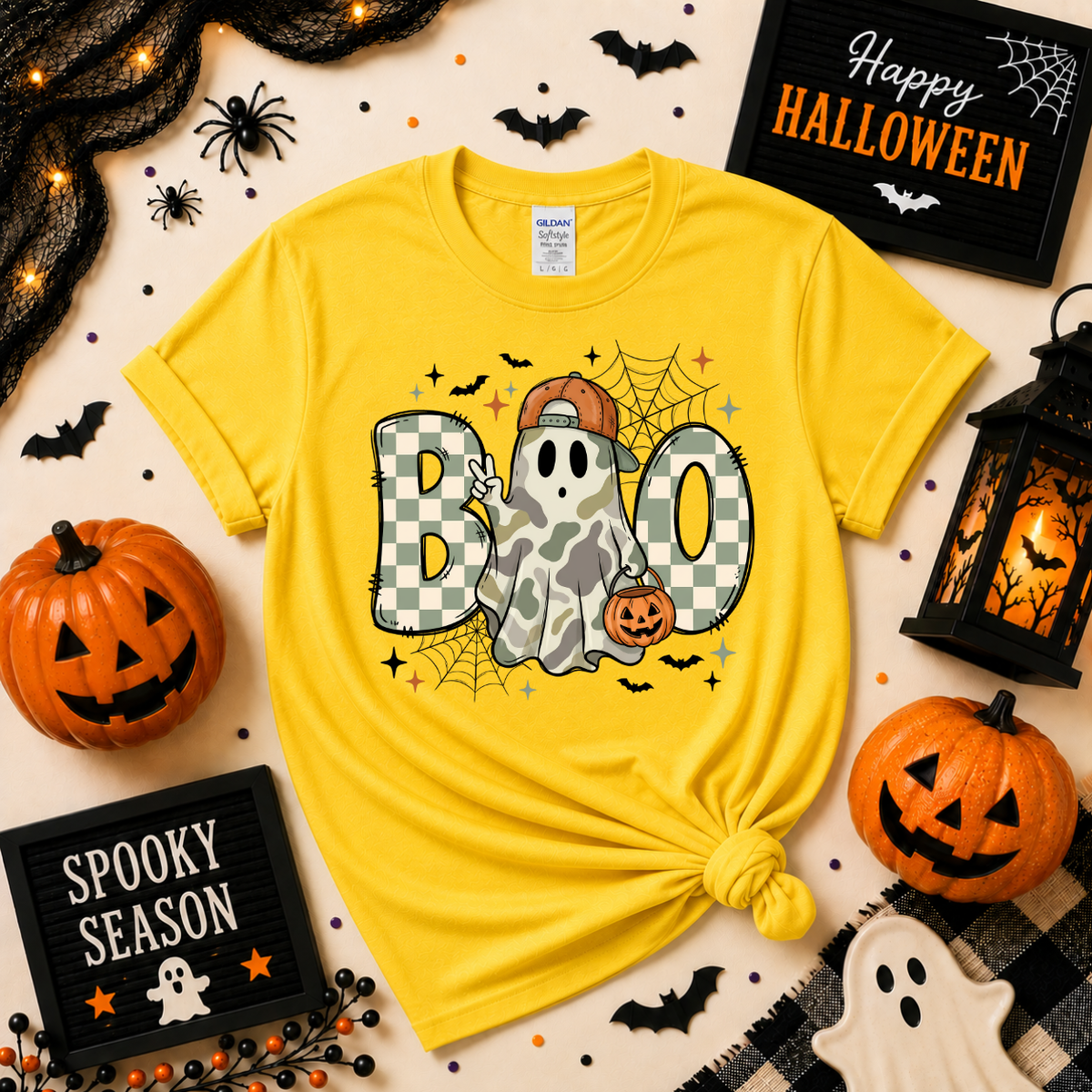 Camo Ghost BOO Halloween T-Shirt | Cute Spooky Season Graphic Tee