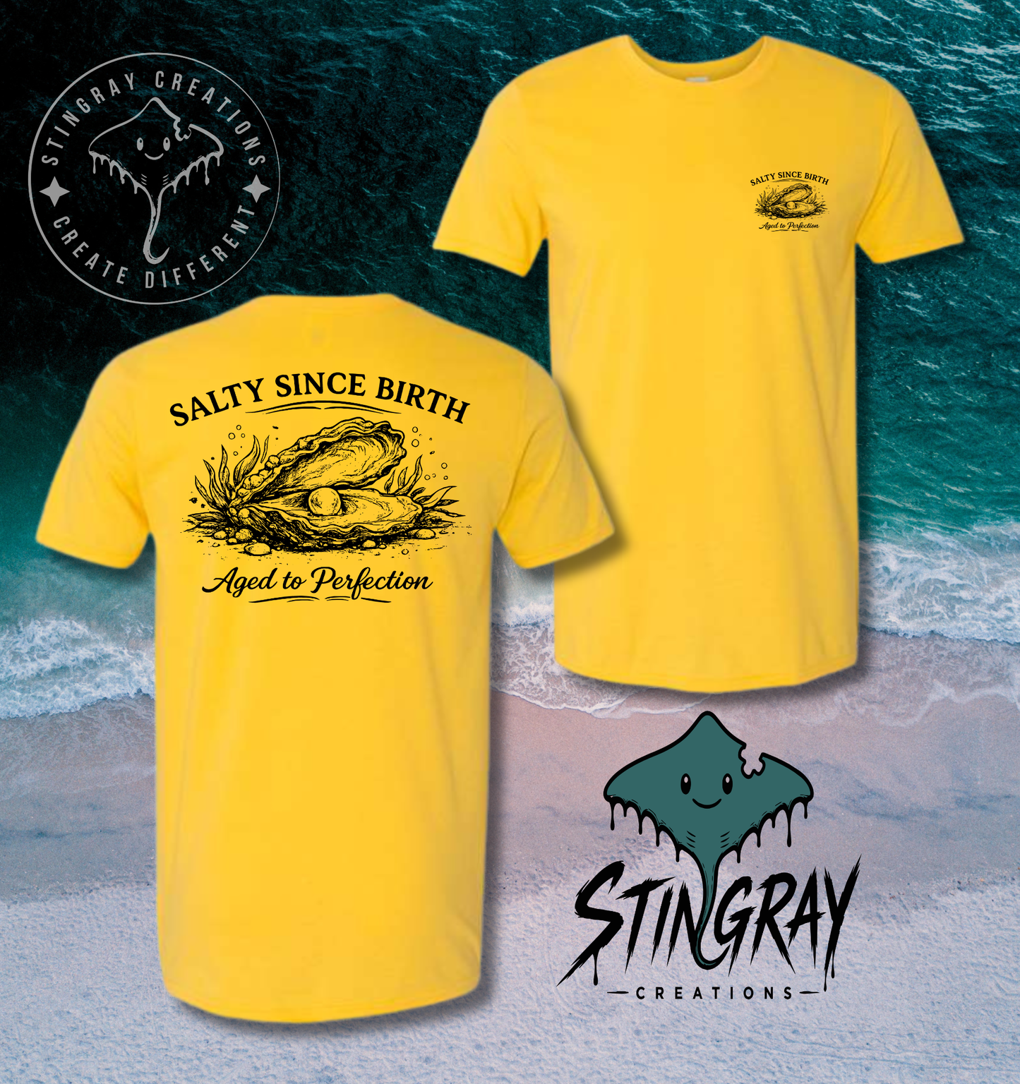 Salty Since Birth Oyster Shirt | Aged to Perfection Coastal Graphic Tee