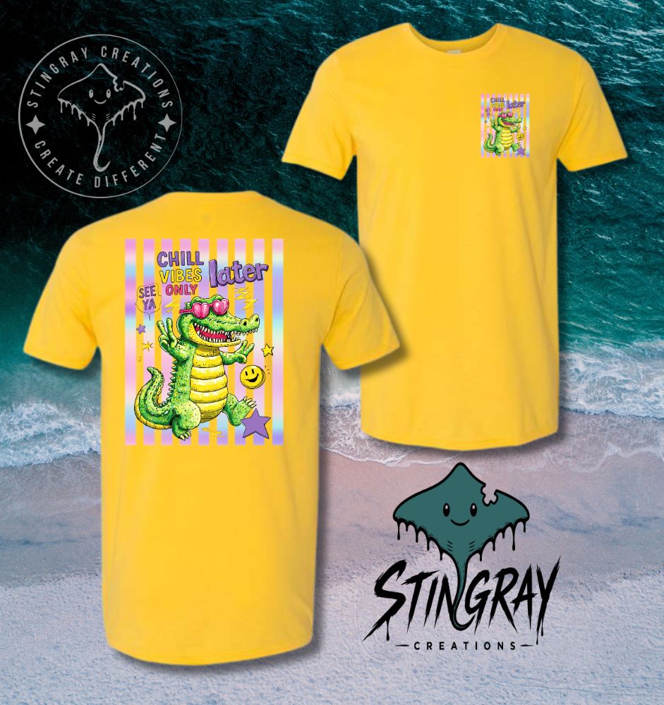 Funny Alligator Graphic Tee | Retro Summer Shirt | Cute Chill Vibes Beach T Shirt