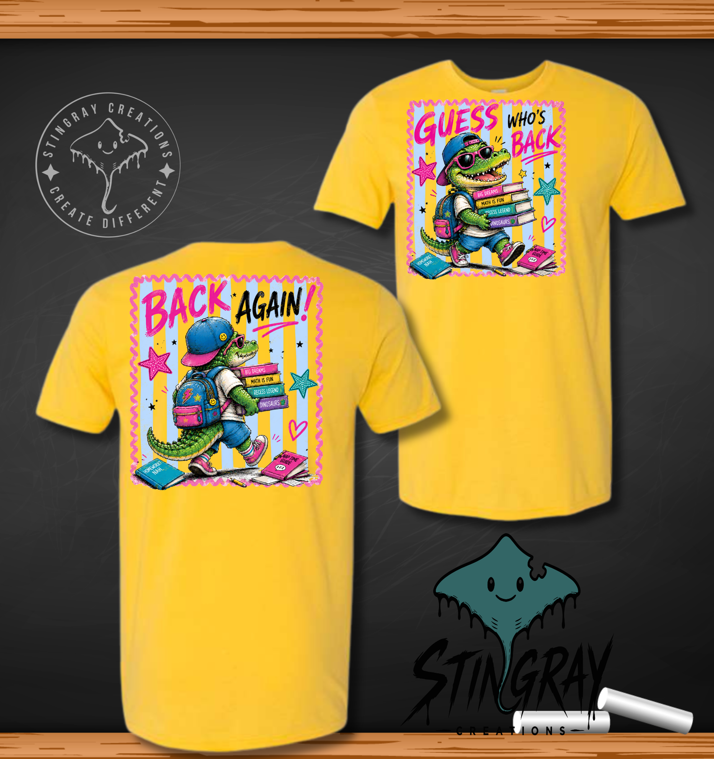 Guess Who's Back Alligator Back to School Shirt | Funny First Day of School T Shirt | Front & Back Graphic Tee