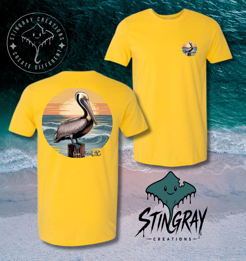 Oak Island NC Pelican Shirt | Coastal Beach Graphic Tee | North Carolina Beach Shirt