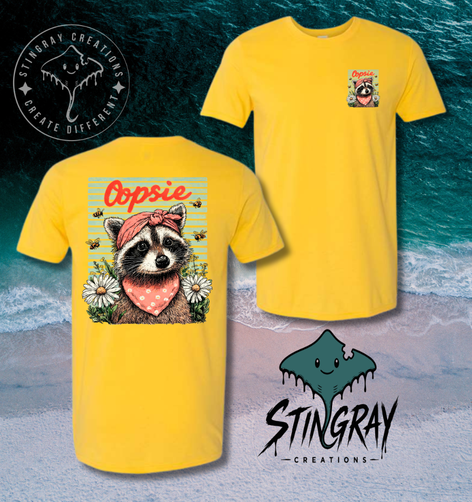 Cute Raccoon Shirt | Funny Animal Graphic Tee | Retro Daisy Yellow Shirt
