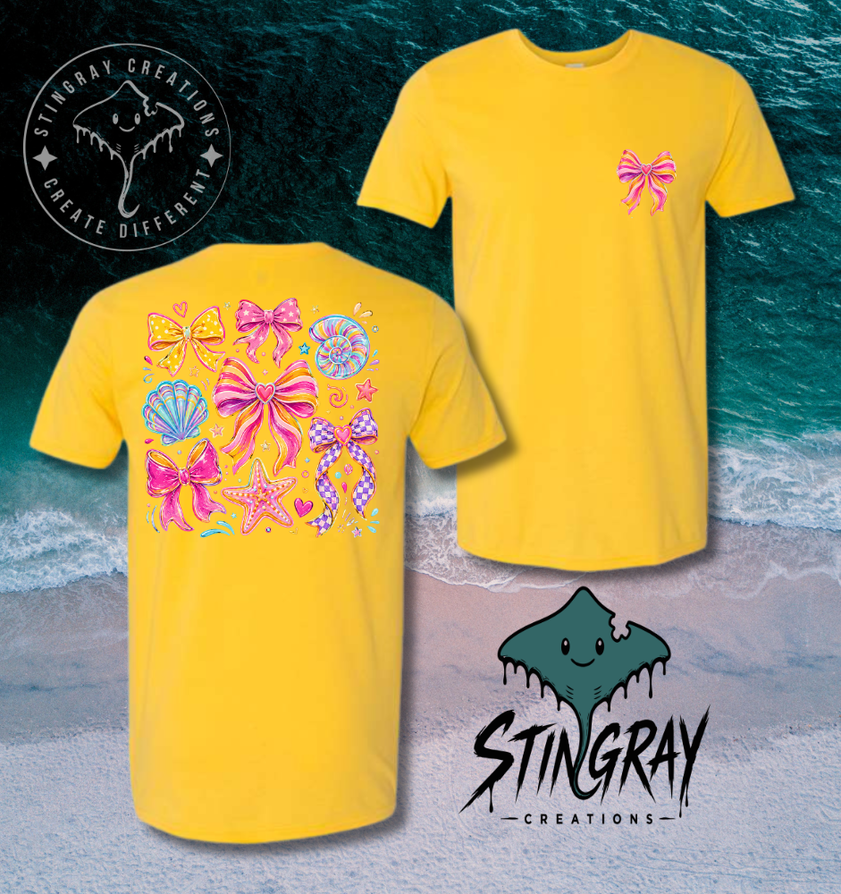 Coastal Bow Graphic Tee | Cute Beach Bows Shirt | Trendy Seashell Summer Shirt