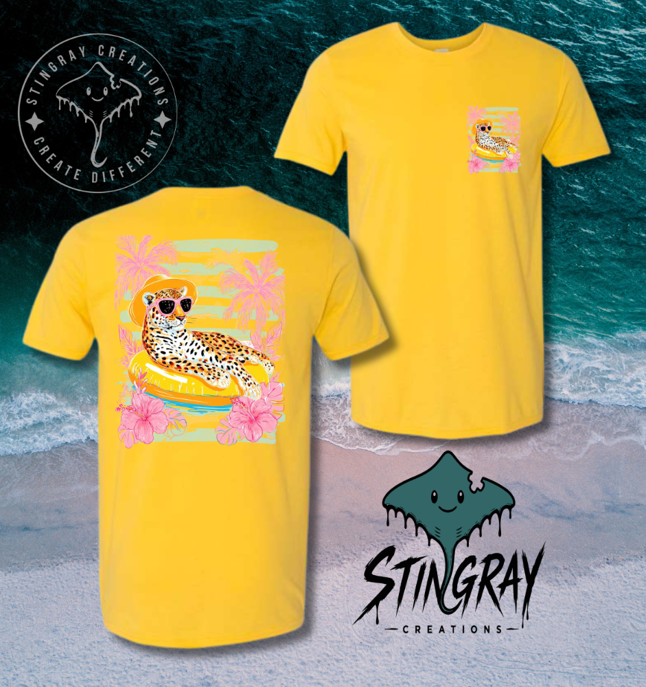 Leopard Beach Shirt | Tropical Summer Graphic Tee | Pool Float Vacation T Shirt