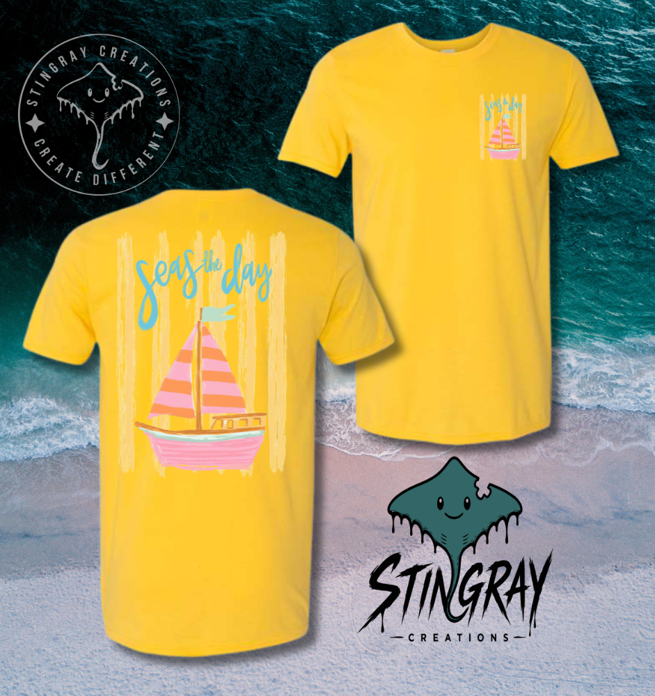 Seas the Day Shirt | Coastal Sailboat Graphic Tee | Beach Vacation Shirt