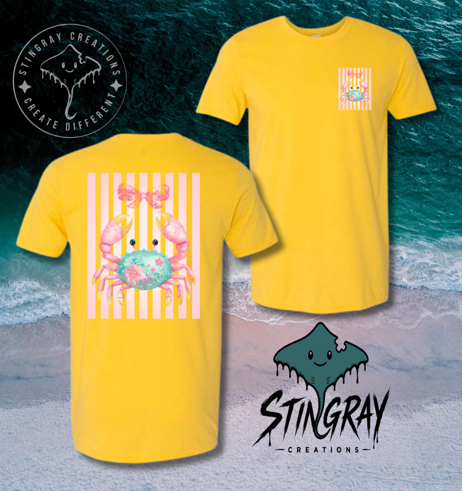 Cute Crab Shirt | Coastal Beach Graphic Tee | Pink Bow Crab Summer Shirt