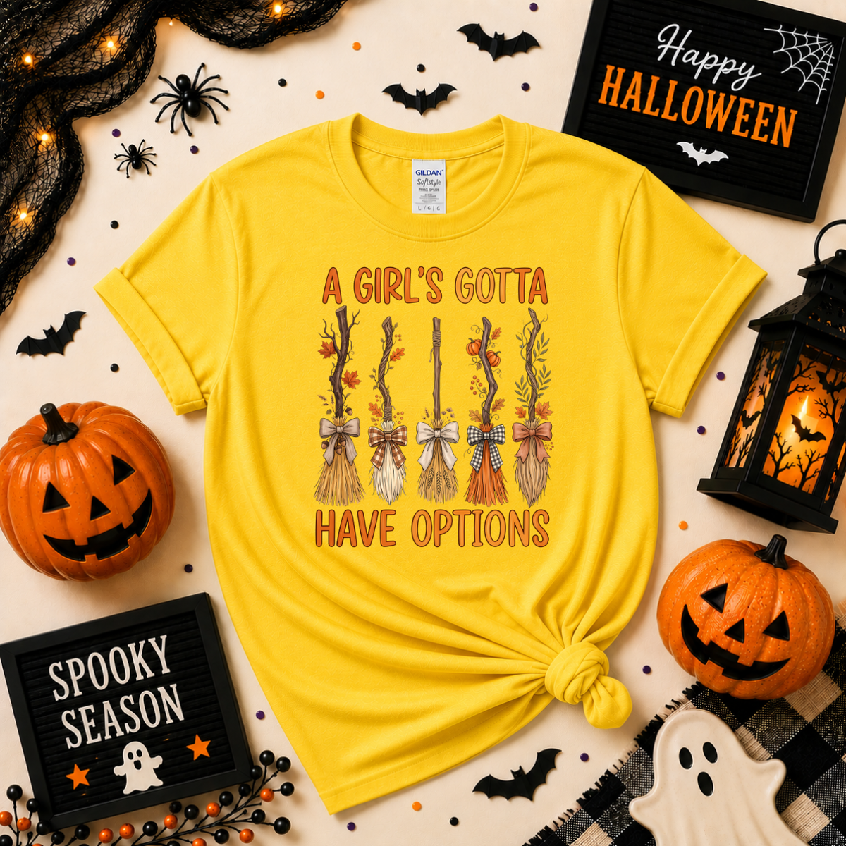 A Girl’s Gotta Have Options Halloween Shirt | Witch Broom T-Shirt or Sweatshirt