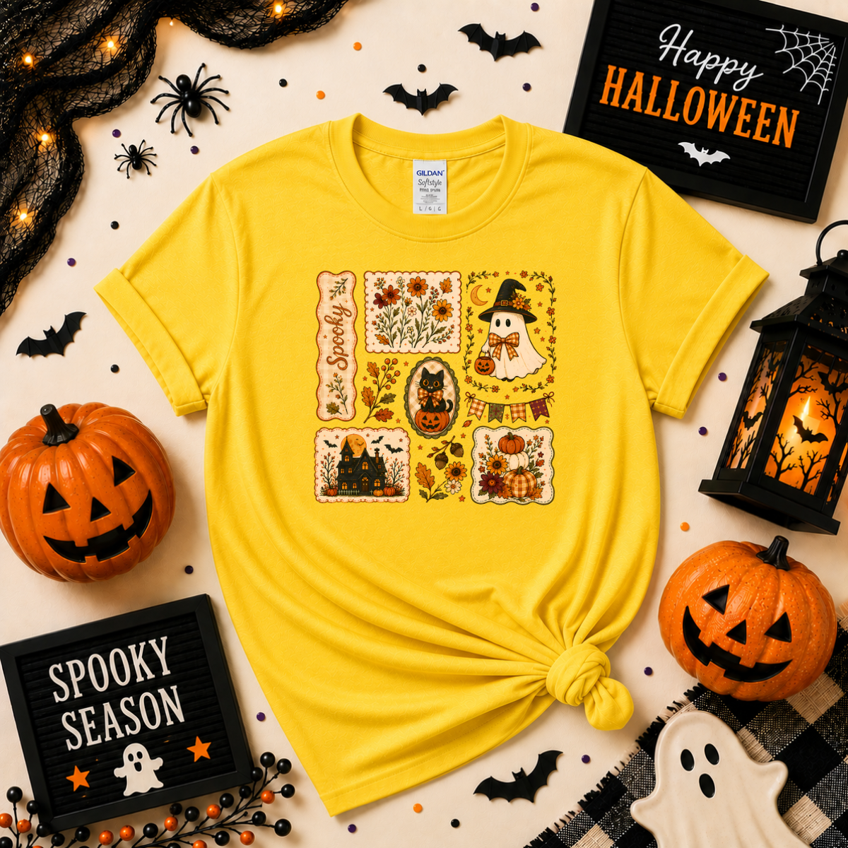 Vintage Spooky Halloween Sweatshirt | Ghost Pumpkin & Black Cat T-shirt