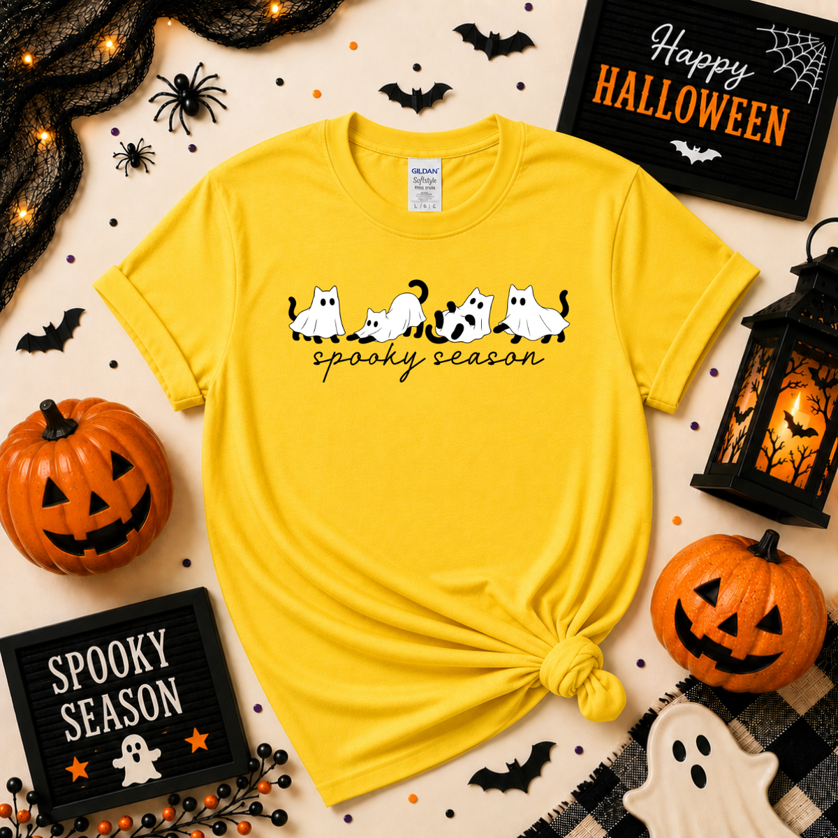 Spooky Season Ghost Cats Halloween Shirt | Cat T-Shirt or Sweatshirt