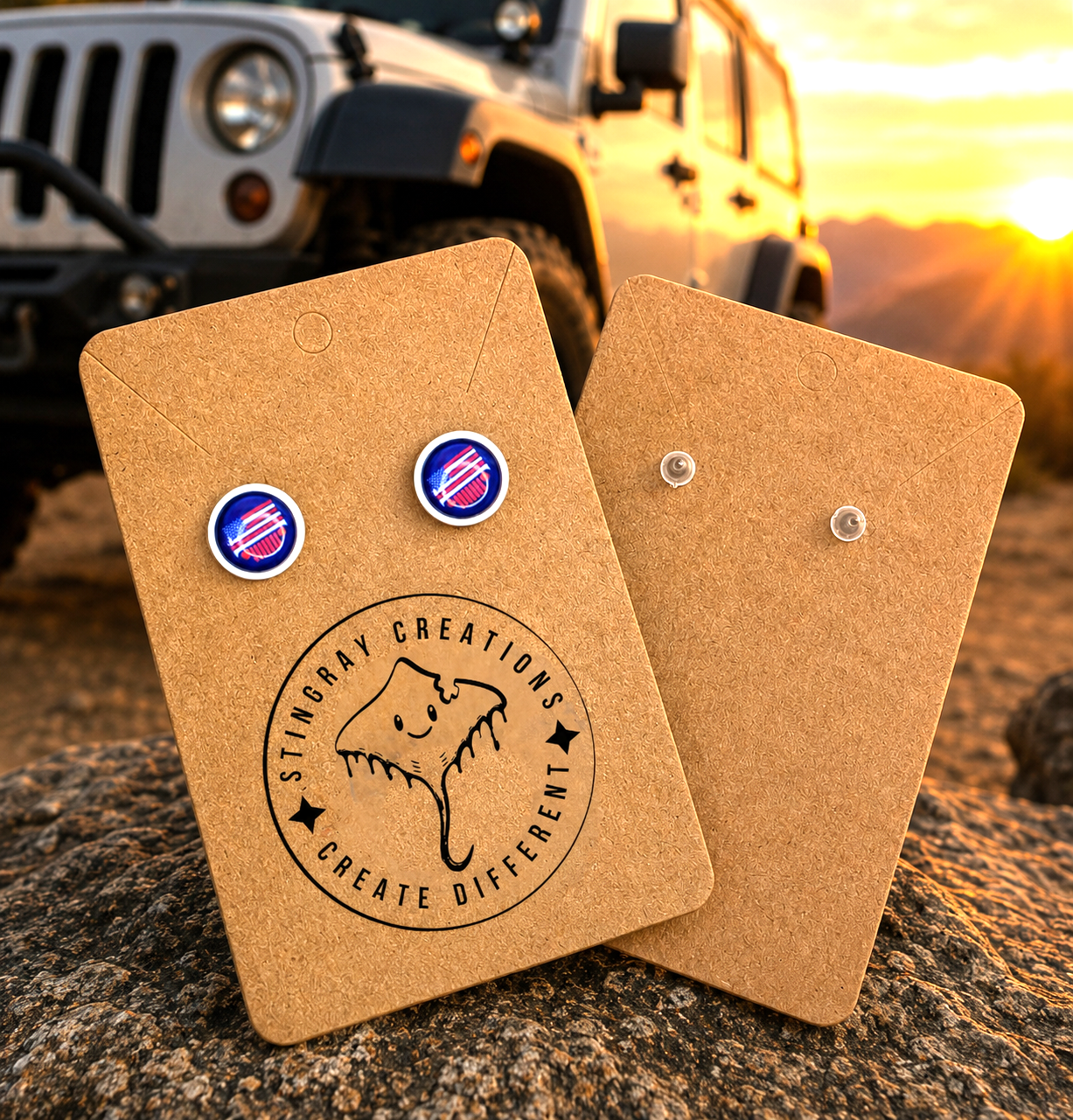 Flag Jeep Stud Earrings | Jeep Lover Earrings | Off Road Jewelry Gift for Women