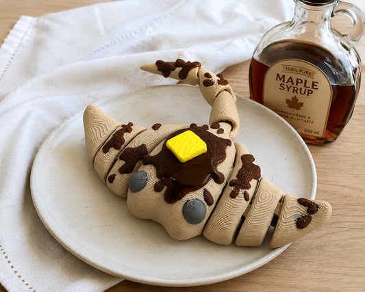 3D Printed Flappy Jack Pancake Stingray Articulated Fidget Toy with Butter and Syrup
