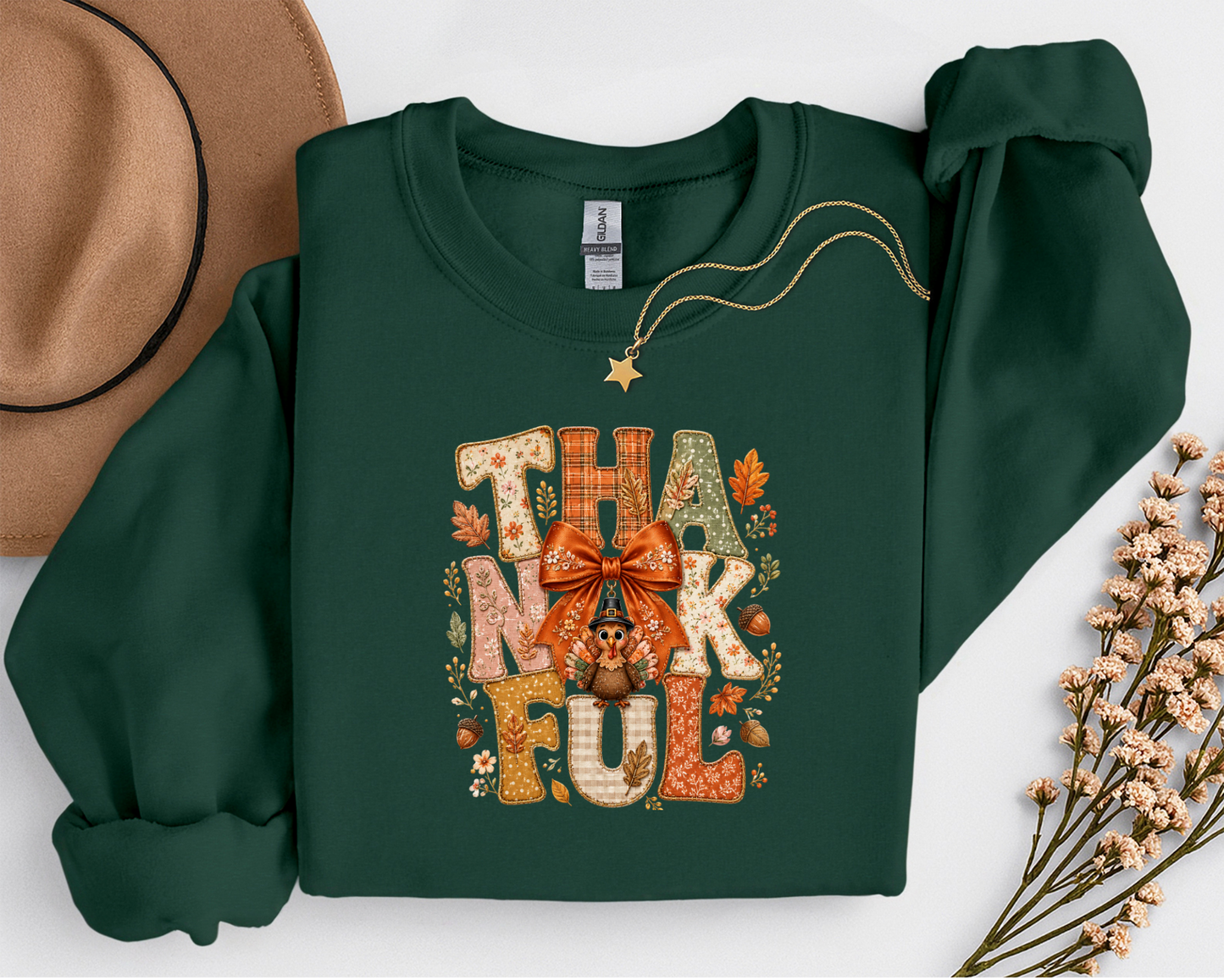 Thankful Turkey Fall Crewneck Sweatshirt | Cute Thanksgiving Shirt | Cozy Autumn Graphic Sweatshirt
