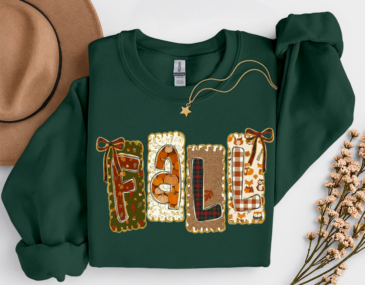 Patchwork Fall Crewneck Sweatshirt | Cozy Autumn Graphic Sweatshirt | Cute Fall Shirt