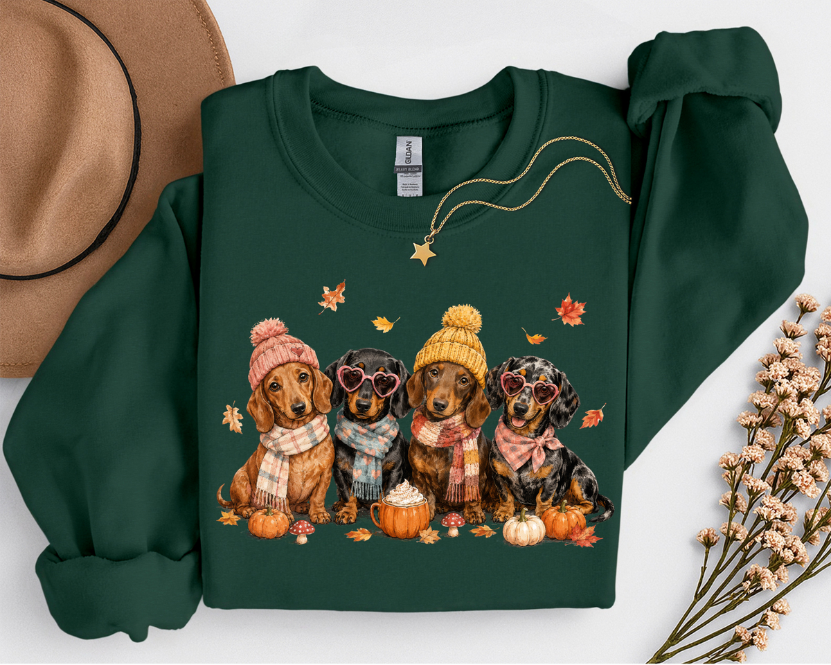 Fall Dachshund Crewneck Sweatshirt | Cute Weenie Dog Autumn Sweatshirt | Dog Lover Fall Shirt