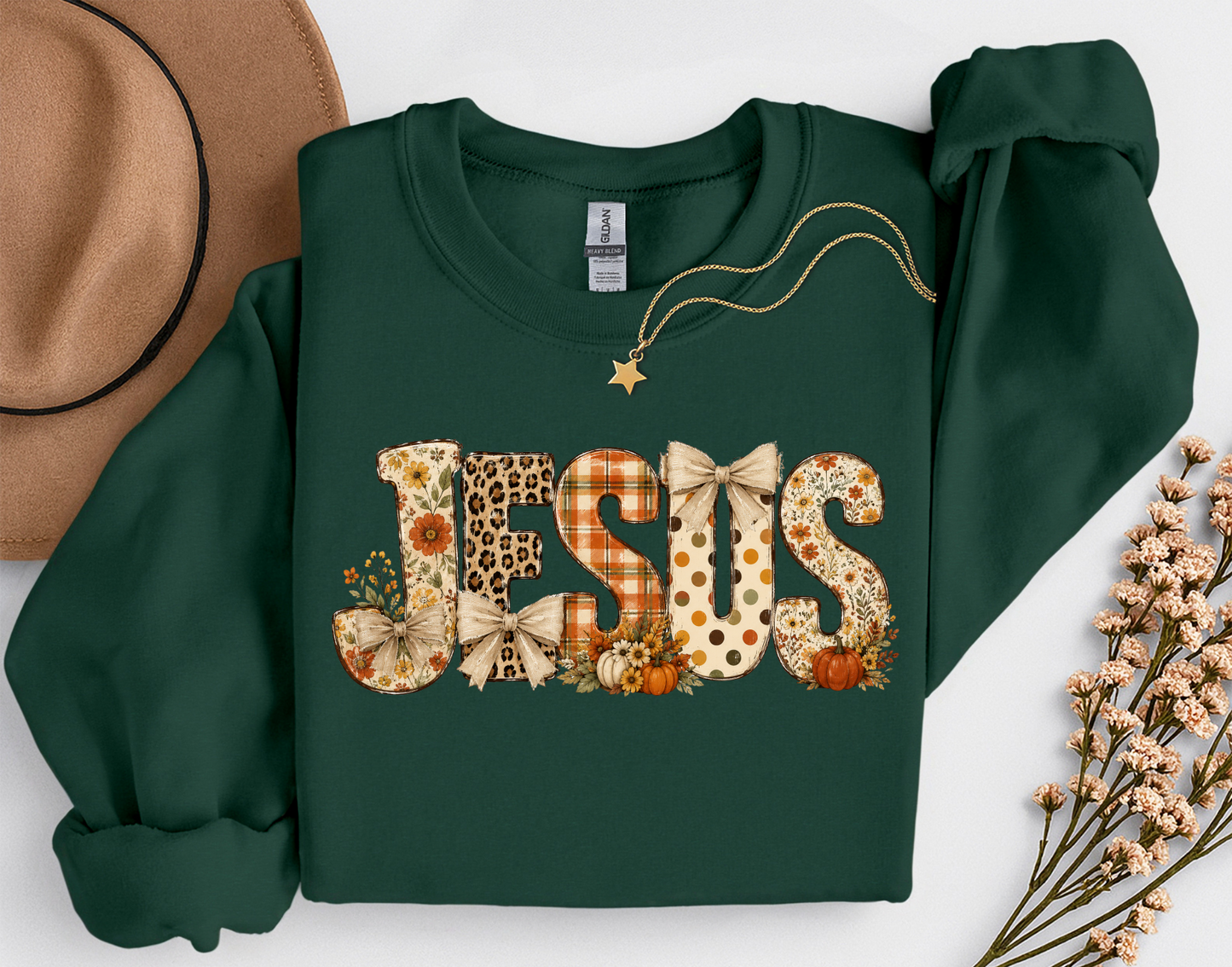 Fall Jesus Shirt | Floral Leopard Pumpkin Christian T-Shirt & Crewneck Sweatshirt