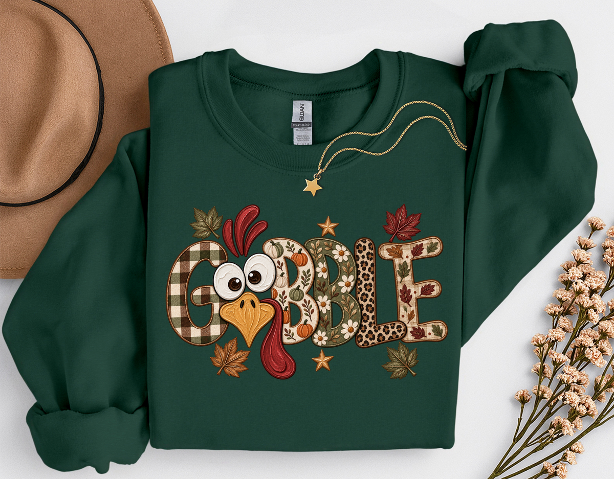 Gobble Turkey Thanksgiving T-Shirt or Sweatshirt | Cute Fall Graphic Apparel