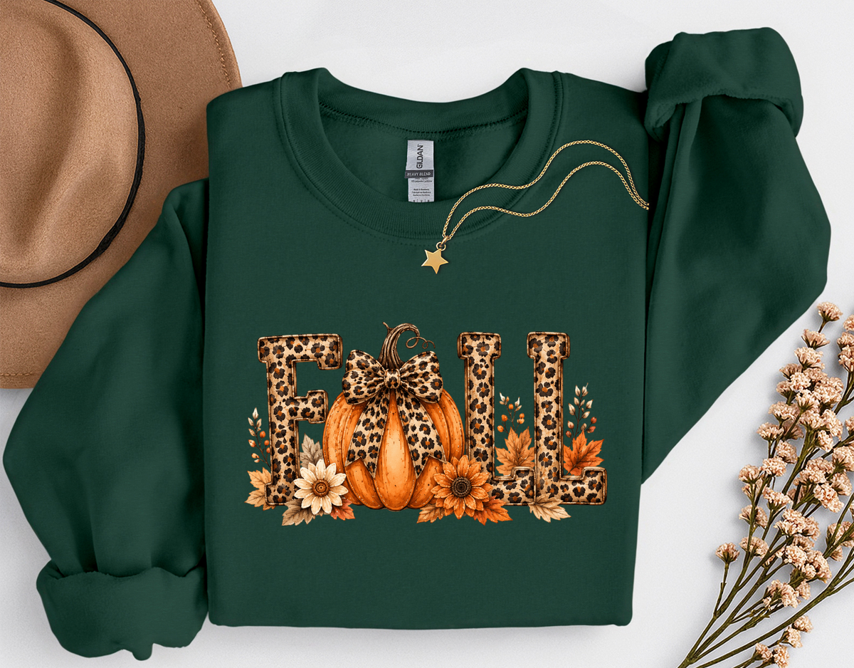 Leopard Fall Pumpkin Crewneck Sweatshirt | Cute Animal Print Autumn Sweatshirt