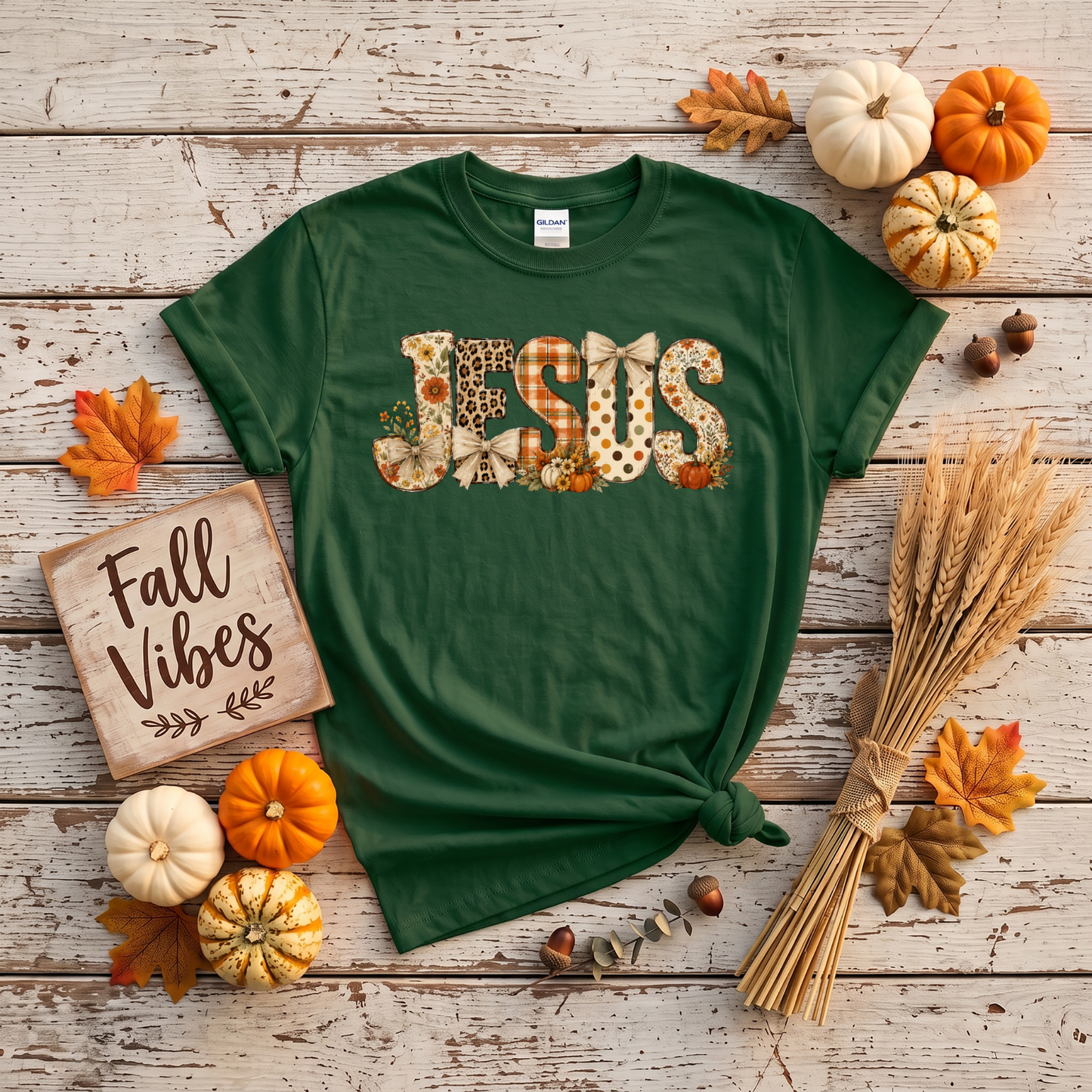Fall Jesus Shirt | Floral Leopard Pumpkin Christian T-Shirt & Crewneck Sweatshirt