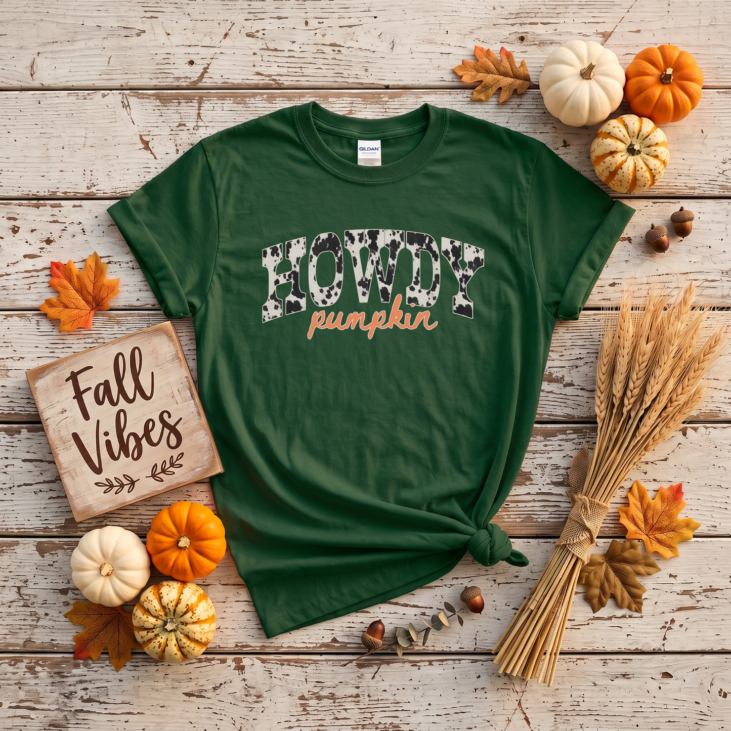 Howdy Pumpkin Cow Print Fall Shirt | Western Autumn T-Shirt & Crewneck Sweatshirt
