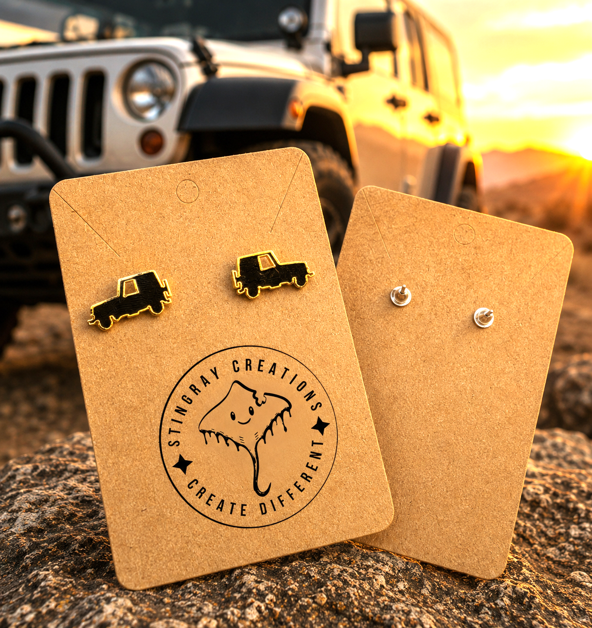 Gold Mirror Jeep Stud Earrings | Jeep Lover Earrings | Off Road Jewelry Gift for Women
