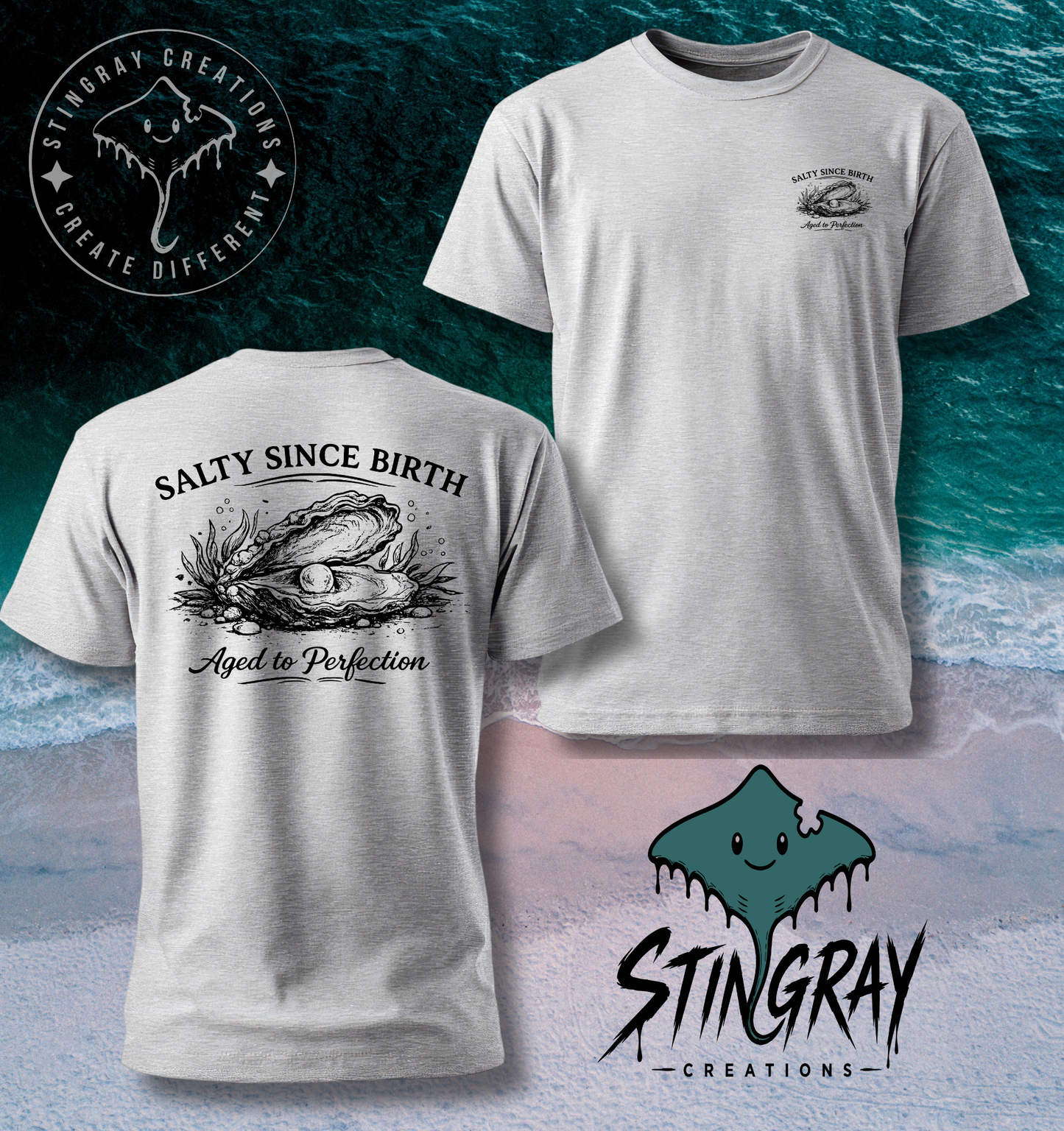 Salty Since Birth Oyster Shirt | Aged to Perfection Coastal Graphic Tee