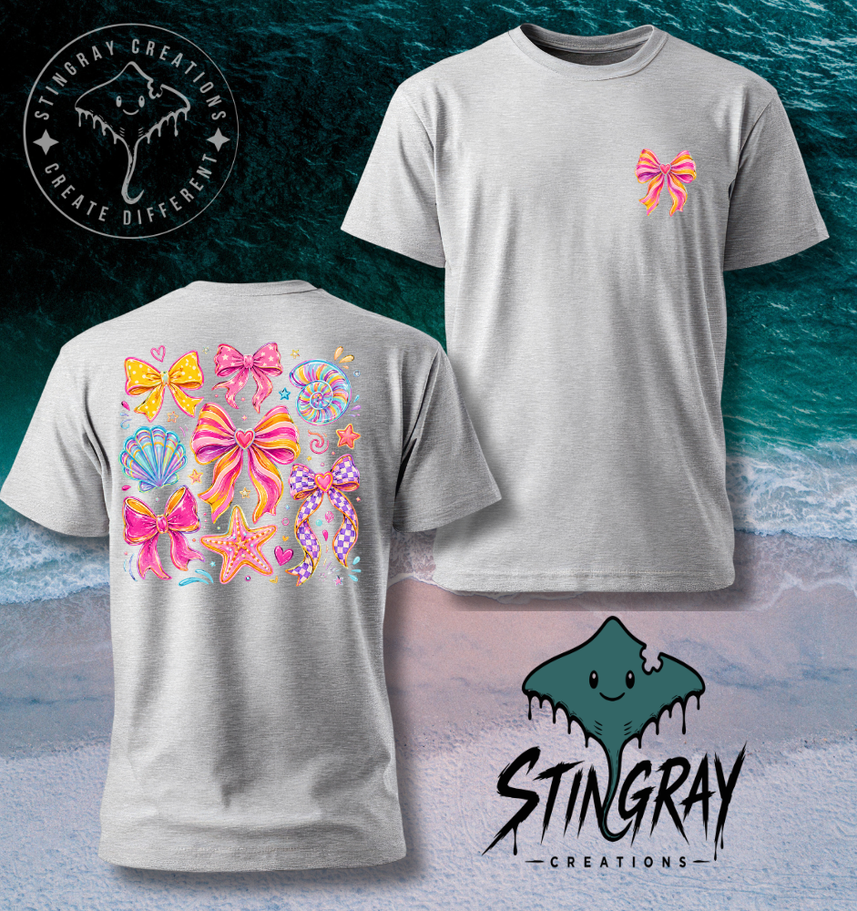 Coastal Bow Graphic Tee | Cute Beach Bows Shirt | Trendy Seashell Summer Shirt