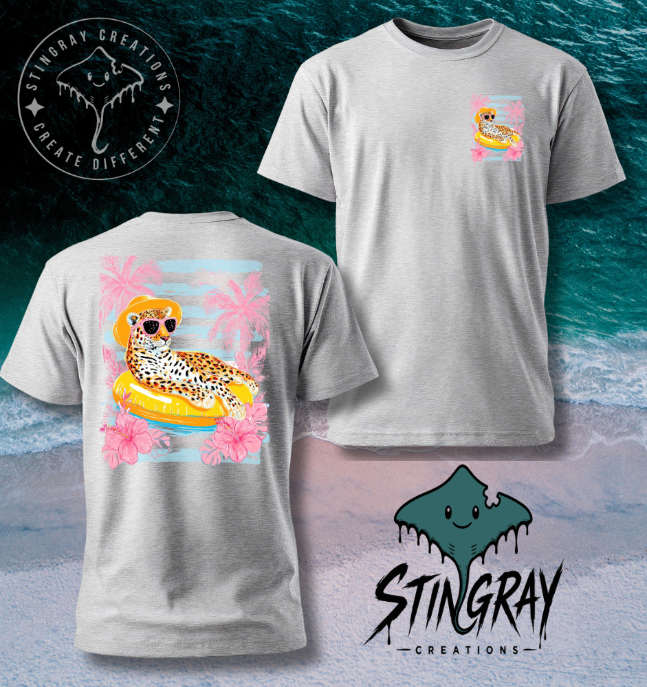 Leopard Beach Shirt | Tropical Summer Graphic Tee | Pool Float Vacation T Shirt