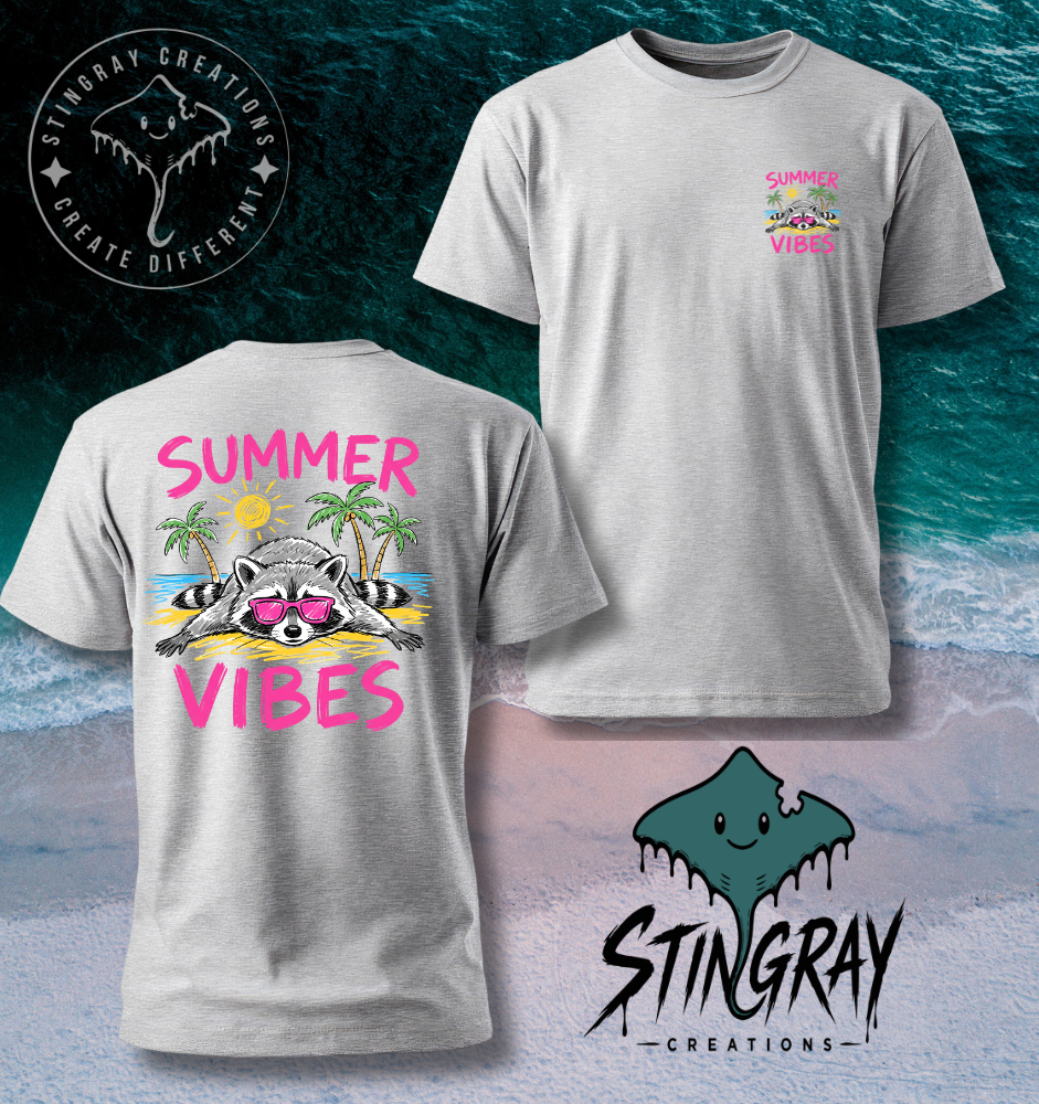 Summer Vibes Raccoon Shirt | Funny Beach Graphic Tee | Cute Summer Vacation Shirt