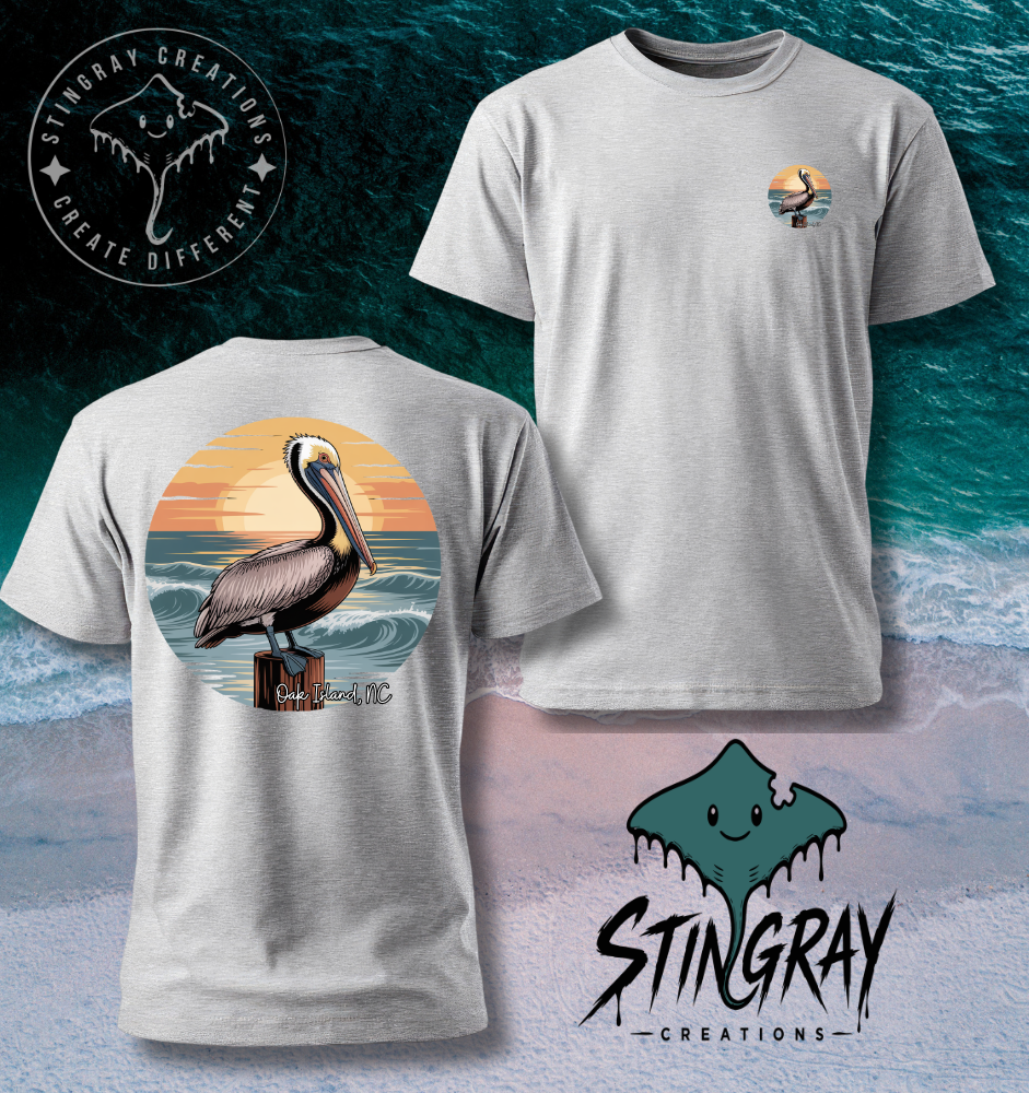 Oak Island NC Pelican Shirt | Coastal Beach Graphic Tee | North Carolina Beach Shirt