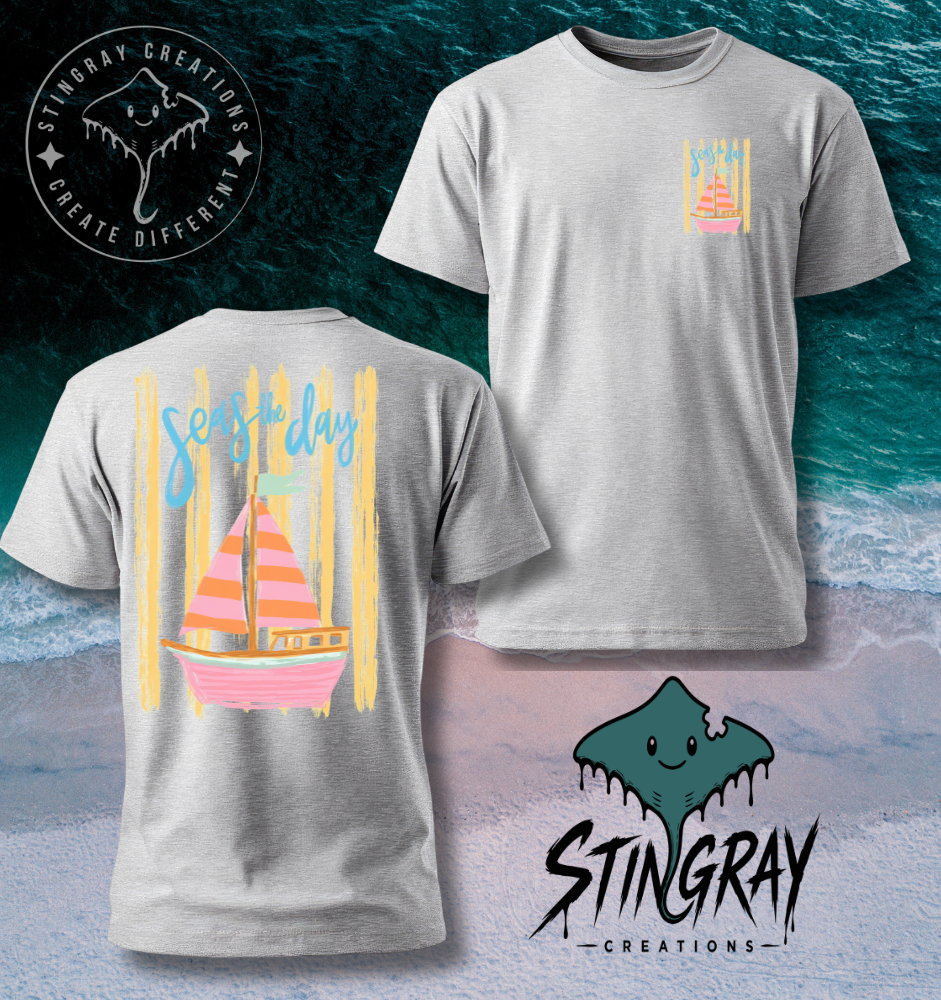 Seas the Day Shirt | Coastal Sailboat Graphic Tee | Beach Vacation Shirt