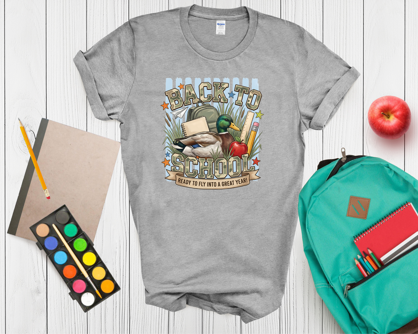 Back to School Duck Shirt | Funny Mallard Duck School T Shirt for Kids | Ready to Fly Into a Great Year Tee