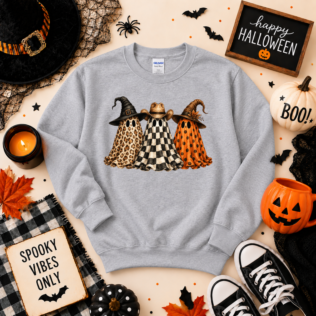 Spooky Ghost Trio Halloween Shirt | Western Ghost T-Shirt or Sweatshirt