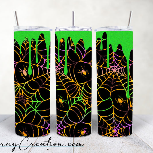 Slime Drip Spider Web Halloween Tumbler 20oz | Neon Spooky Spider Cup