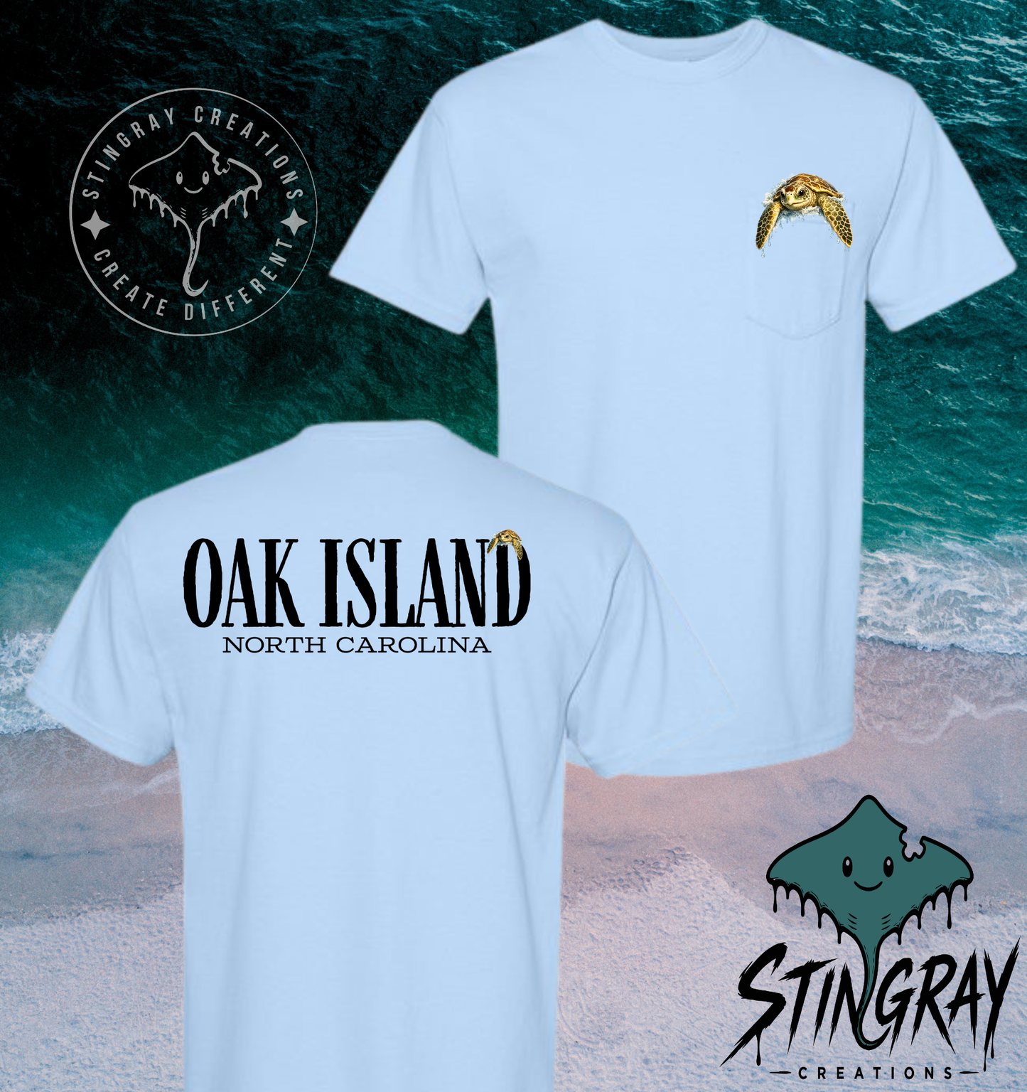Oak Island Sea Turtle Pocket T Shirt | North Carolina Coastal Apparel | Comfort Colors