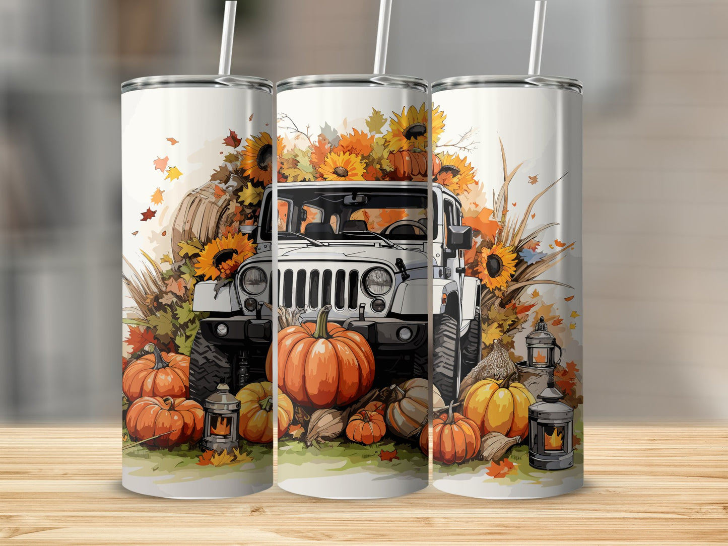 Fall Jeep Pumpkin Tumbler 20oz Skinny Tumbler | Autumn Jeep Lover Gift | Pumpkin Spice Season Travel Mug